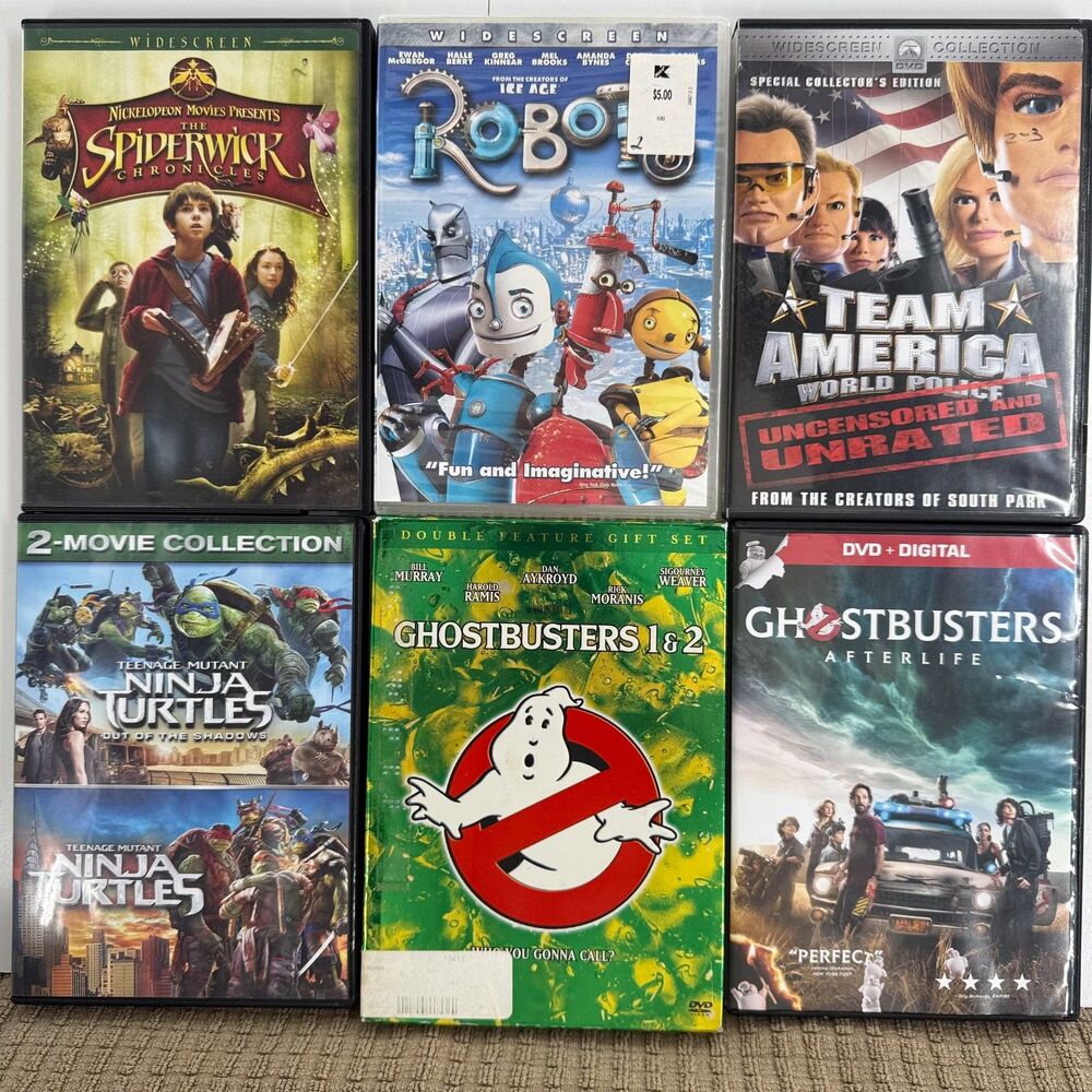 DVD Lot Ghostbusters 1&2 Afterlife TMNT Spiderwick Robots Team America